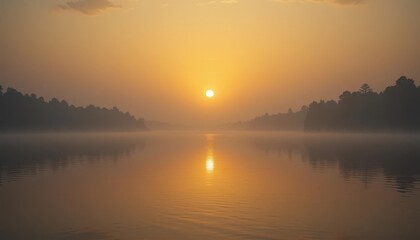  Golden Lakeside Peace Saffron Colored Sunset Reflection in Water