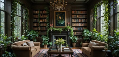  A Literary Green Retreat Combining a Victorian Aesthetic with Lush Climbing Vines for an Inspiring and Sophisticated Space © Sanook