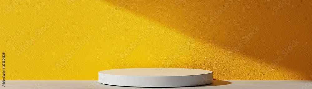 Poster yellow podium shelf or empty pedestal display on vivid fashion summer background with minimal style 