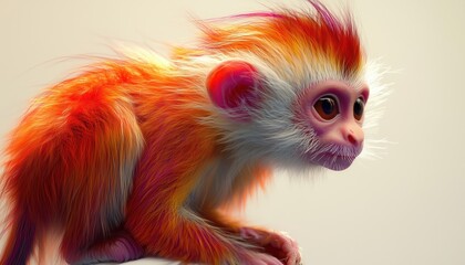 Obraz premium Red Monkey On White Background, Second Version: A Vibrant And Playful Illustration Featuring A Brightly Colored Primate In A Minimalist Setting.