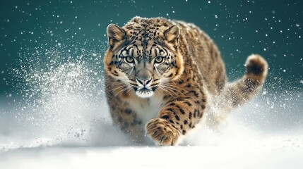 Fototapeta premium Snow Leopard in Snowy Landscape