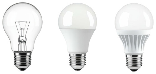 Incandescent and LED light bulb comparison, transparent background png