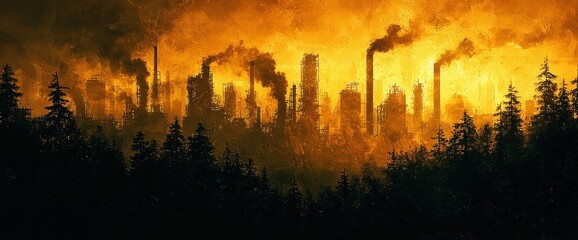 Industrial pollution, ominous sunset