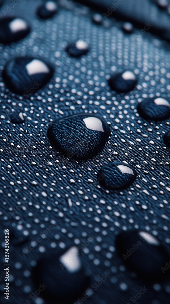 Poster captivating close up of water droplets on textured navy fabric surface for abstract backgrounds and 