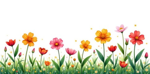 Fototapeta premium A few flowers isolated on a vast white background with no other elements, nature, garden
