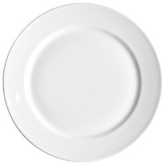 Empty round white dinner plate isolated, transparent background png