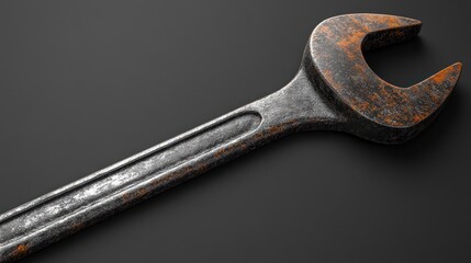 Rusty adjustable wrench on dark background