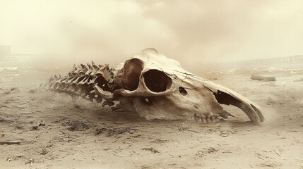 Desolate skull in a sandy wasteland