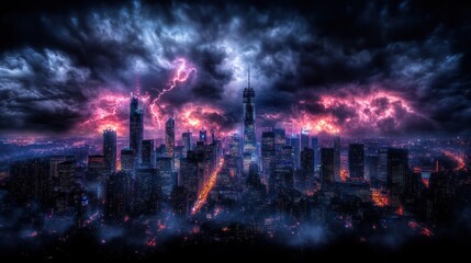 Apocalyptic Cityscape: Thunderstorm over Metropolis