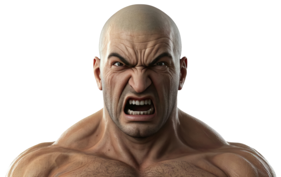 Angry Bald Muscular Man Portrait, transparent background png