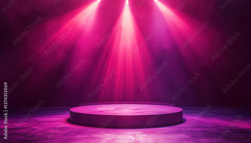Poster modern black stage with round podium: ideal setup for displaying and advertising cosmetic products w