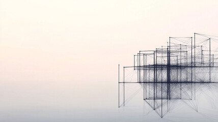 Minimalist black wireframe structure on soft gradient backdrop