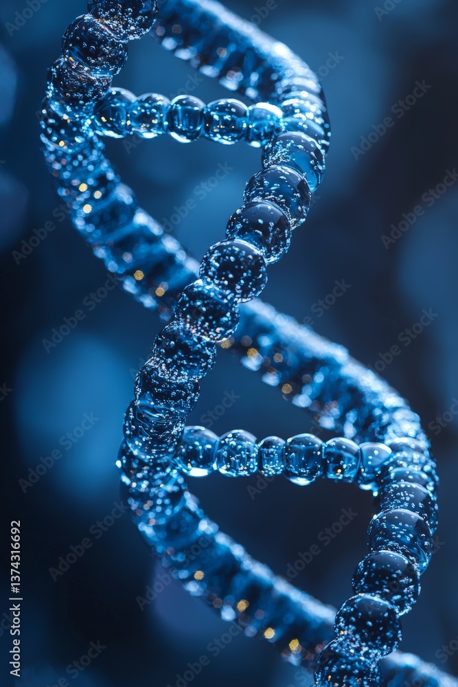 Aufkleber twisting blue dna double helix strand rendered in high detail with glossy light effect representing 