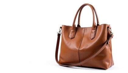 Naklejka premium Brown leather tote bag, isolated on white background, stylish bag, background