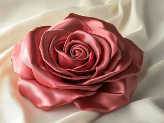 Red Rose Flower on Textured Gold Fabric