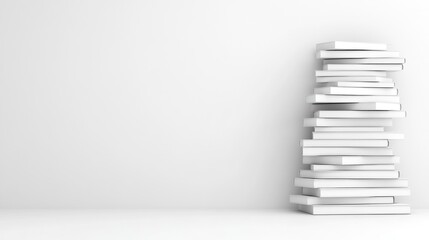 Obraz premium Stack of White Books Against a White Wall: A Minimalist Study in Form and Space