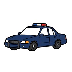 Blue Police Car Illustration on White Background