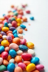 Obraz premium Collection of colorful pebbles isolated on white backdrop, smooth, shapes, colorful