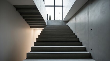Fototapeta premium Modern concrete stairs leading upward in a welllit architectural space showcasing minimalist design elements : Generative AI