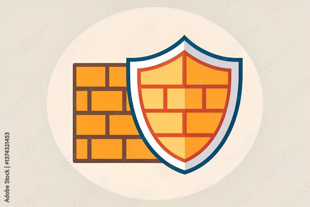 Aufkleber flat design of shield and firewall blocking shield and brick design symbolizing protection and secur