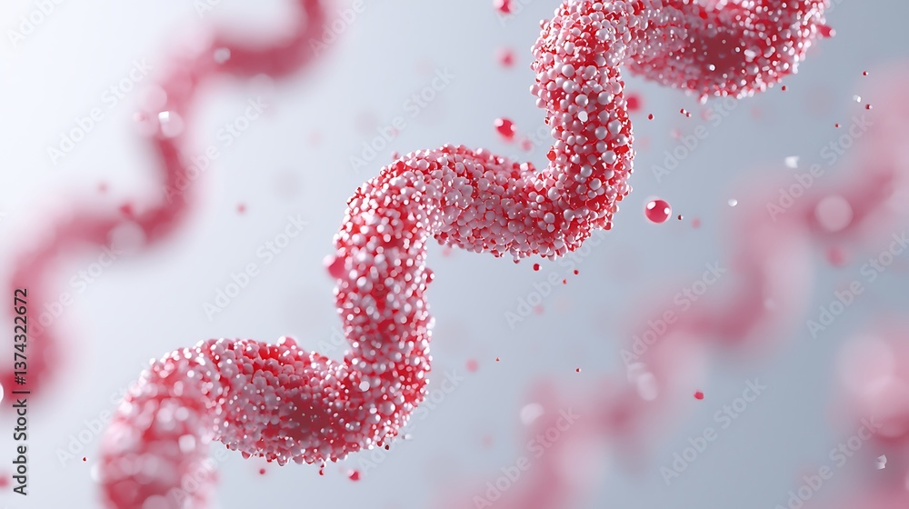 Poster a vibrant, abstract representation of a twisting molecular structure, showcasing a blend of red and 