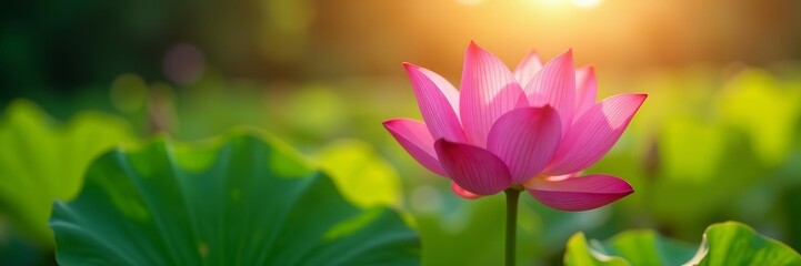Obraz premium Vibrant close up of blooming lotus flower in sunlight, blooming, aquatic plant, nature