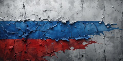  Distressed Concrete Wall with Flowing Russian Flag Colors