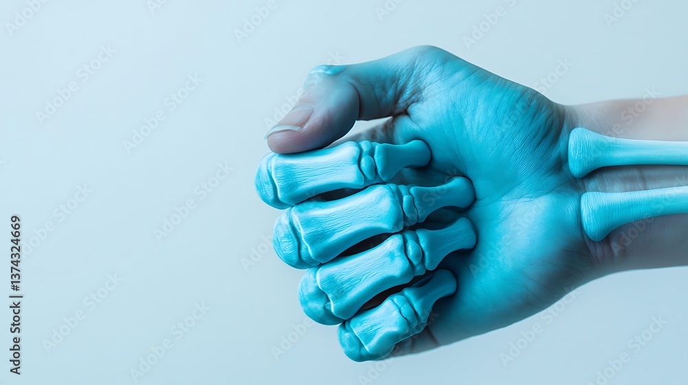 Poster a hand is depicted with an artistic representation of bones, showcasing a unique blend of anatomy an