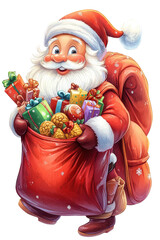 Isolated Cartoon Santa Claus Carrying a Bag of Gifts