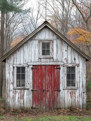 Fototapeta premium Rustic Wooden Shed with Autumn Woods.