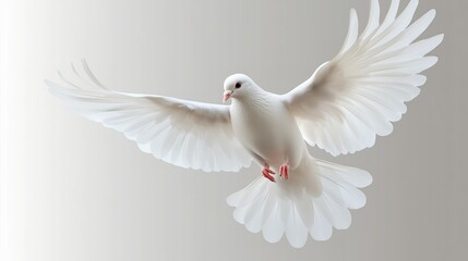 Obraz premium White Dove in Flight on a Light Background