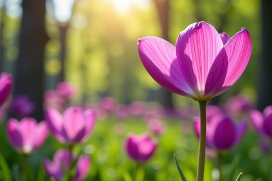 Vibrant purple flowers blooming in Ujazdowski Park during spring, blooming, Poland, nature
