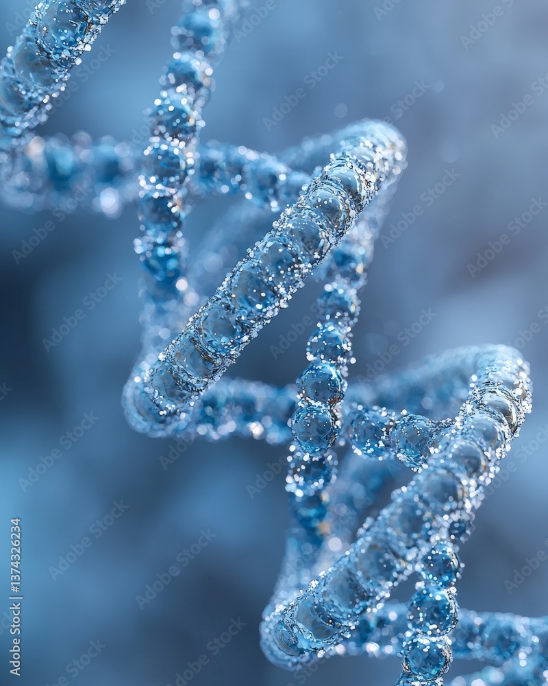 Poster double helix blue glowing dna structure in futuristic environment on clean gradient background repre