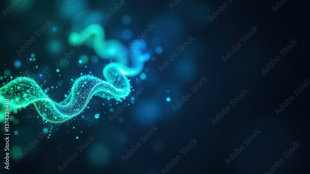 Poster a dynamic depiction of glp-1 with a flowing, ribbon-like structure.