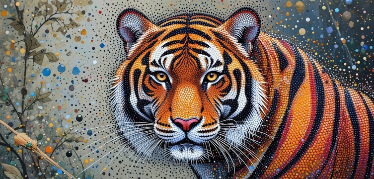  Detailed Tiger Art A Pointillism Illustration of a Feline with Precise Style Meticulous