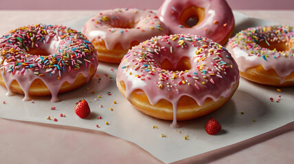 A row of donuts with sprinkles on top | delicious donuts with colorful sprinkles 