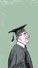Older man graduates, joyful expression, ceremony background, education