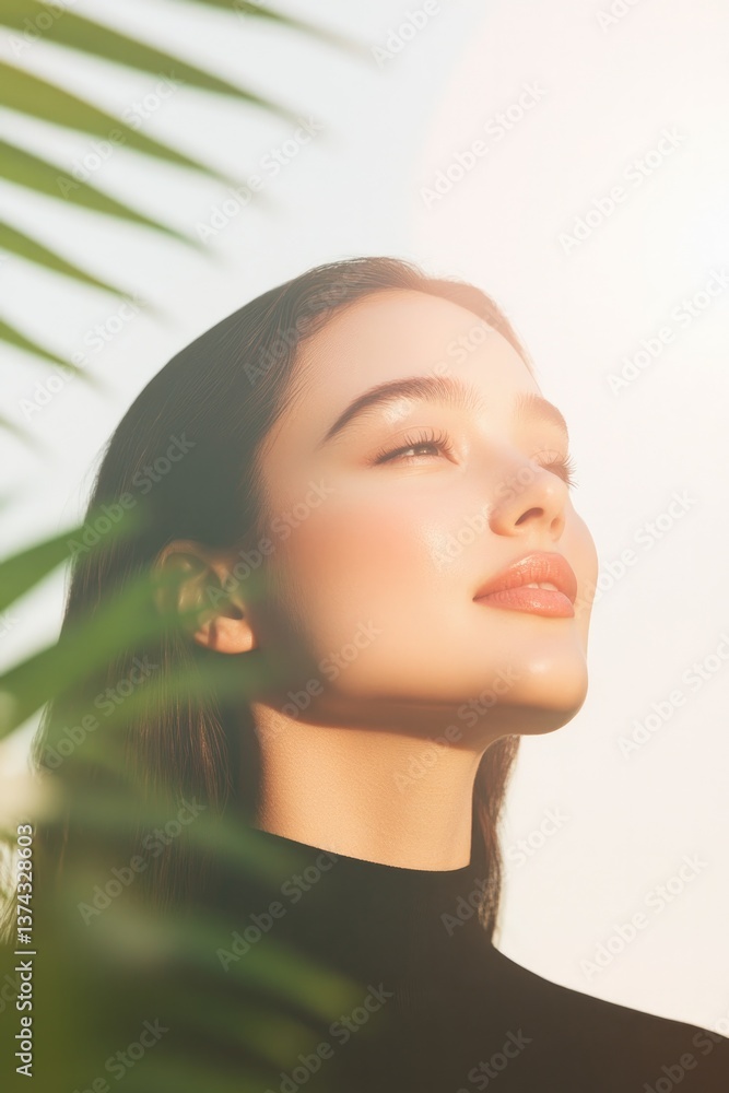 Poster capture warm natural portrait of person expressing gratitude with serene background using soft ambie