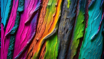 Neon Paint Drips on Textured Bark