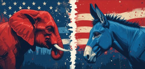  American Flag Face Off Red vs. Blue in the US Political Scene