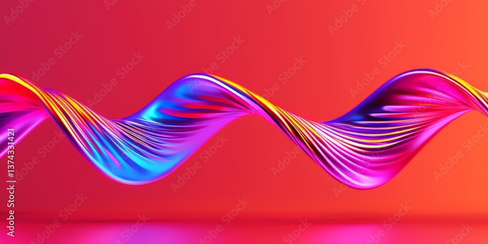 Aufkleber vibrant rainbow colored twisted shape resembling fluid form dna strand on pink and red gradient back