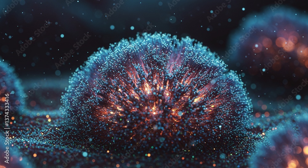 Poster abstract microbial forms: dive into a microscopic world with a captivating image of abstract, glowin