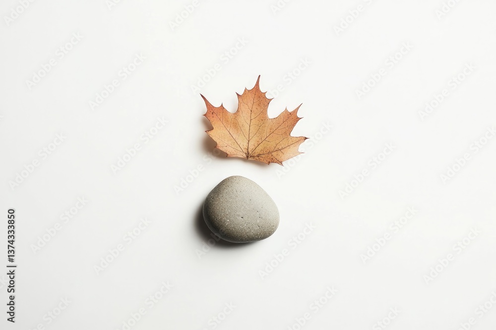 Poster capture intricate details of single natural element like fallen leaf or smooth pebble placed central