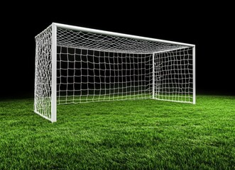 Soccer Goal on Green Grass Ready for Game and Competition
