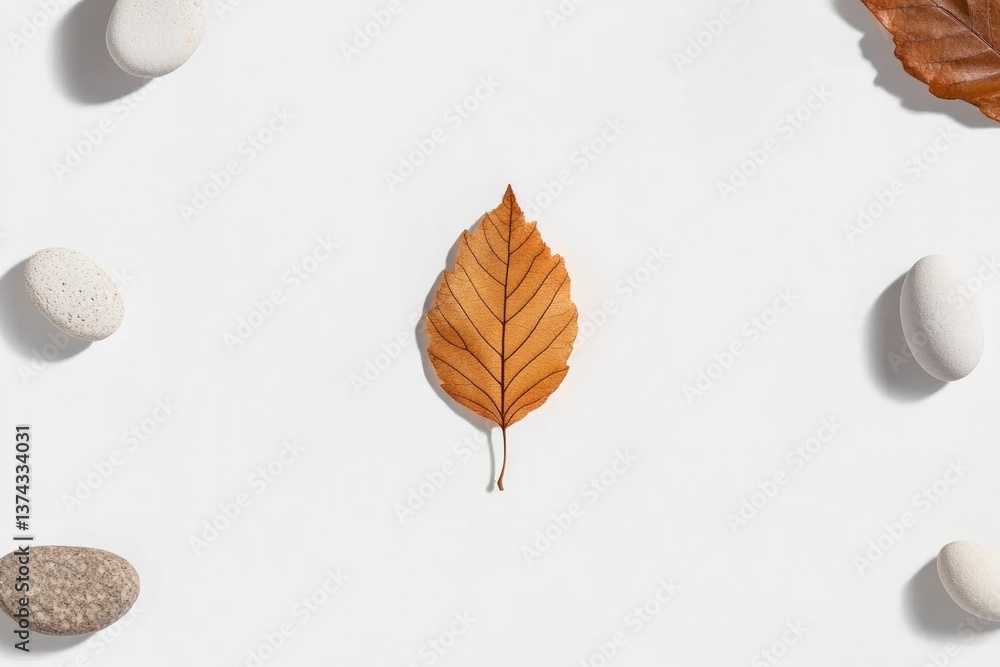 Poster capture intricate details of single natural element like fallen leaf or smooth pebble placed central