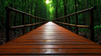 Obraz premium Serene Bamboo Forest Path: A Tranquil Journey Through Nature's Embrace