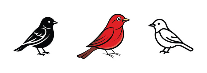 Fototapeta premium Three Bird Illustrations Black, Red, White Avian Designs