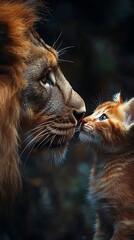 A Majestic Lion Reflects on a Kitten in the Mirror