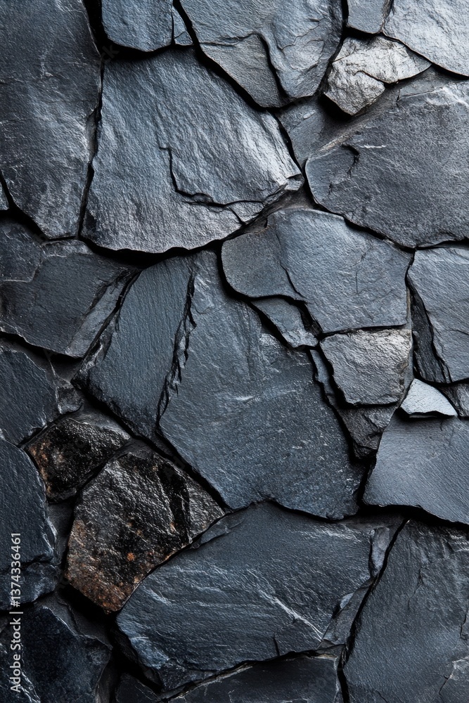 Poster captivating texture of dark gray slate stone wall in an elegant stacked pattern with a natural aesth