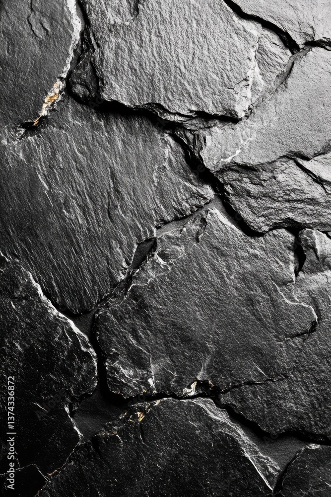 Poster striking texture of dark gray slate stone surface with rough edges and natural patterns for backgrou